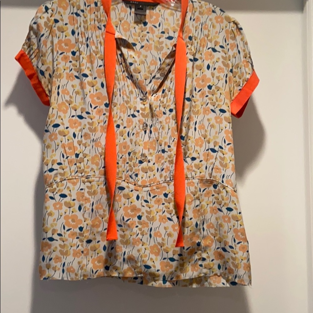 Marc Jacobs floral print silk top w/puff sleeve